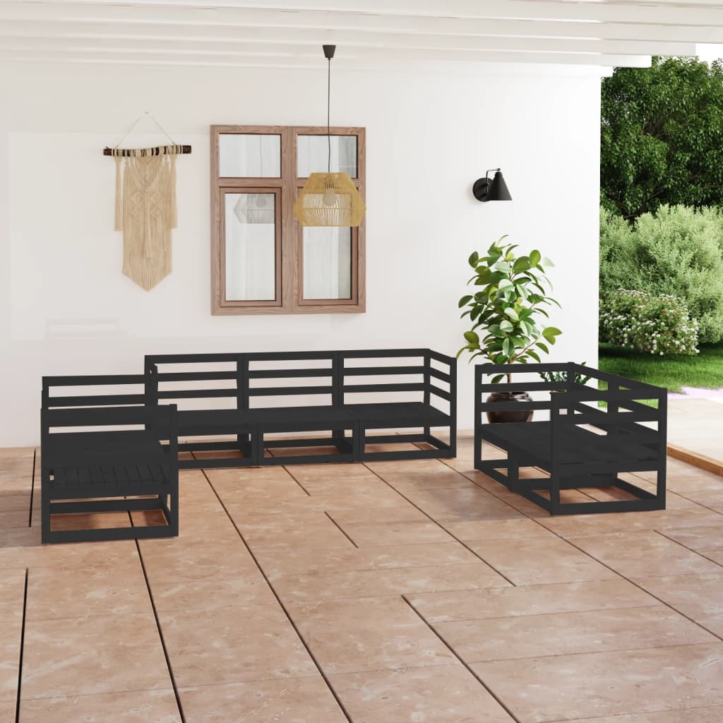 vidaXL 7 Piece Garden Lounge Set Black Solid Pinewood