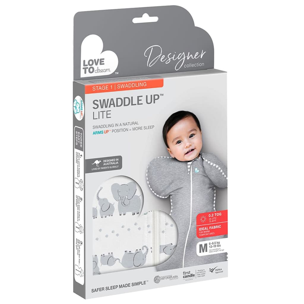 Love to Dream Baby Swaddle Swaddle Up Lite Stage 1 M Elephant White
