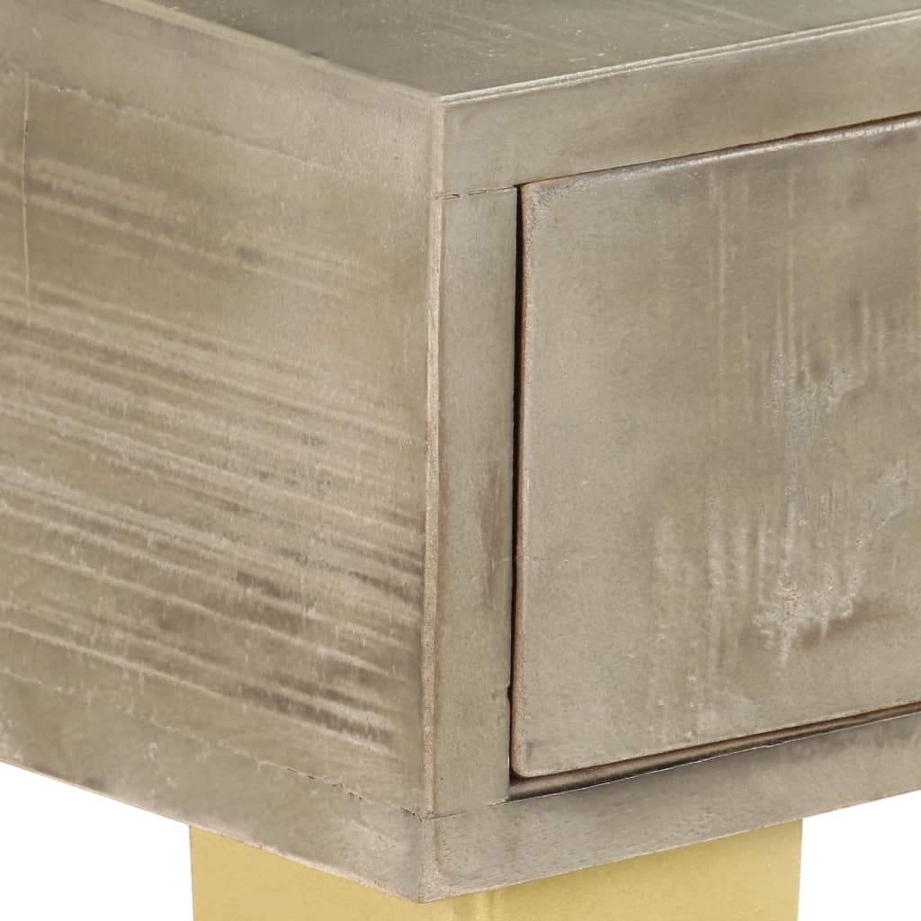 vidaXL Console Table Solid Mango Wood Grey with Brass 110x35x76 cm