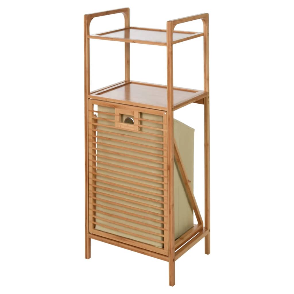 Bathroom Solutions Storage Rack with 2 Shelves and Laundry Basket Bamboo 95 cm