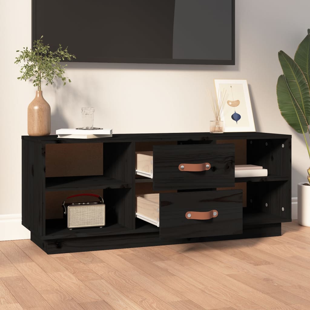 vidaXL TV Cabinet Black 100x34x40 cm Solid Wood Pine