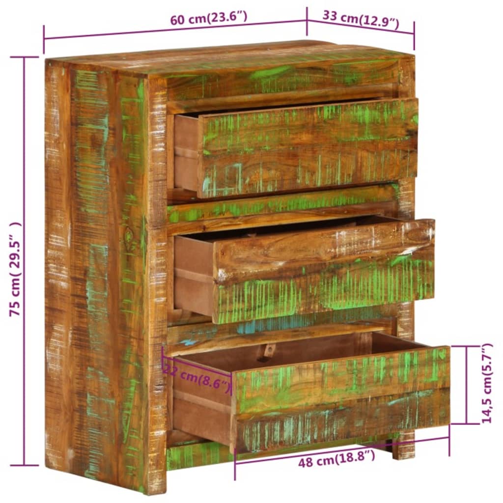 vidaXL Drawer Cabinet Multicolour 60x33x75 cm Solid Wood Reclaimed