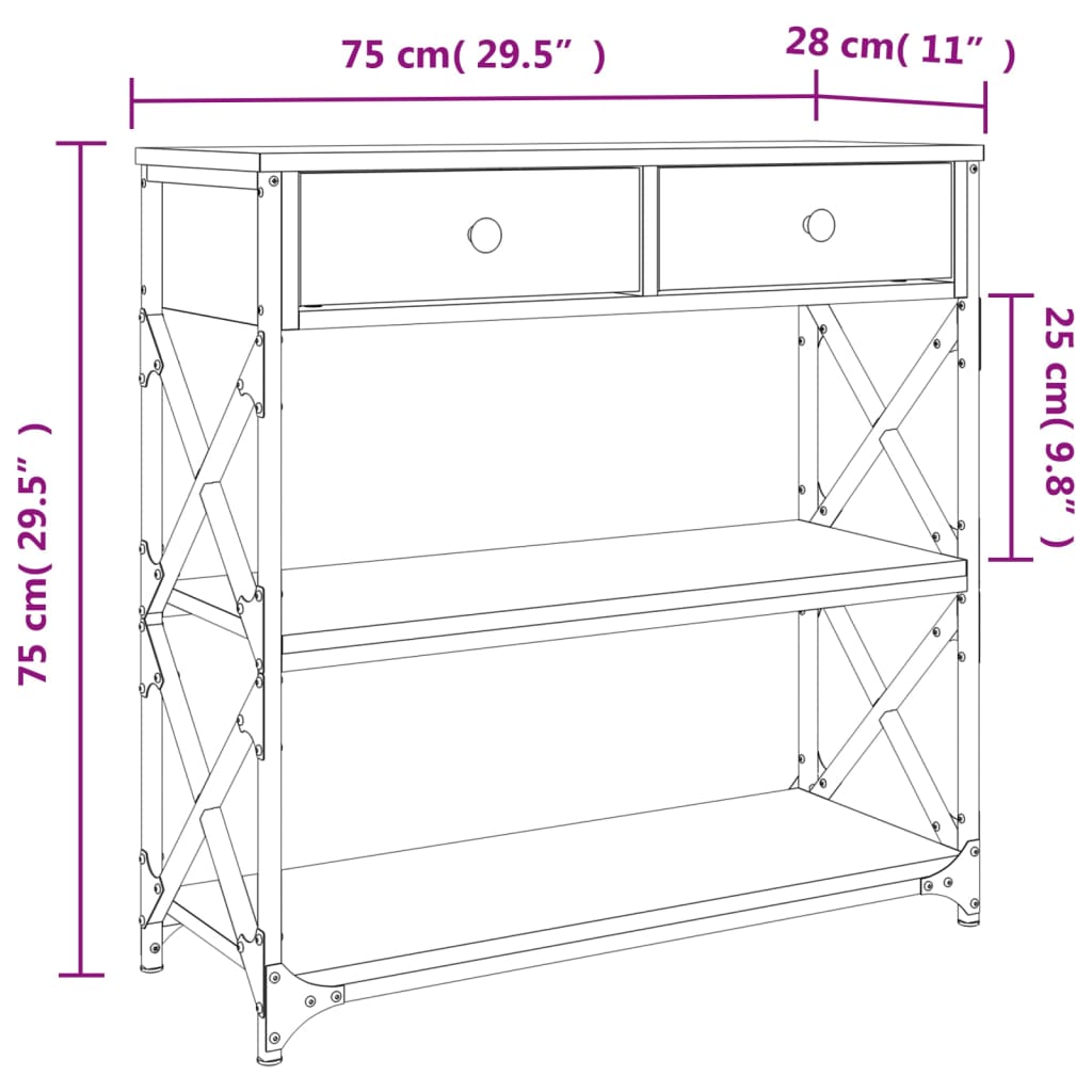 vidaXL Console Table Sonoma Oak 75x28x75 cm Engineered Wood