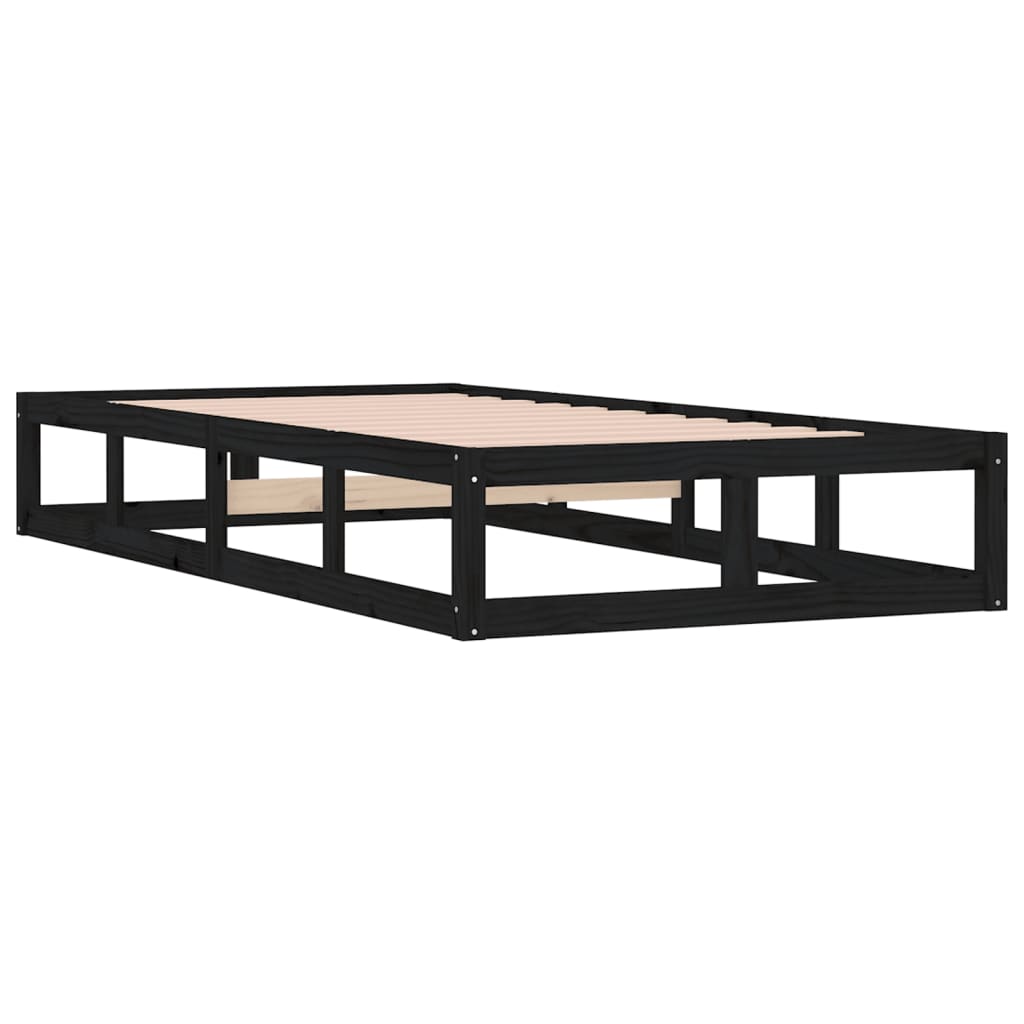 vidaXL Bed Frame Black 75x190 cm Small Single Solid Wood
