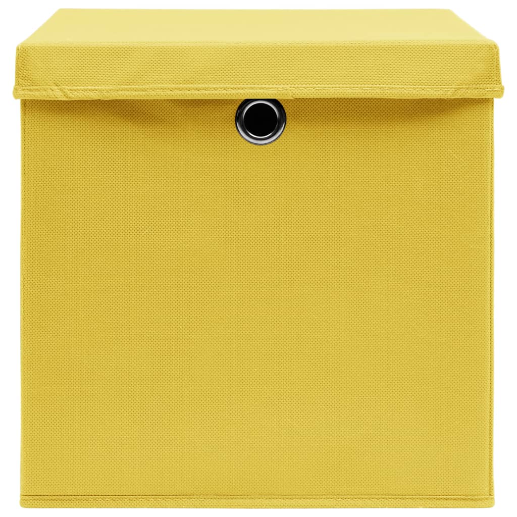 vidaXL Storage Boxes with Lids 10 pcs Yellow 32x32x32 cm Fabric