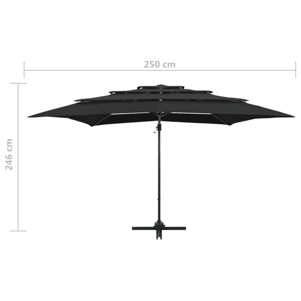 vidaXL 4-Tier Parasol with Aluminium Pole Black 250x250 cm