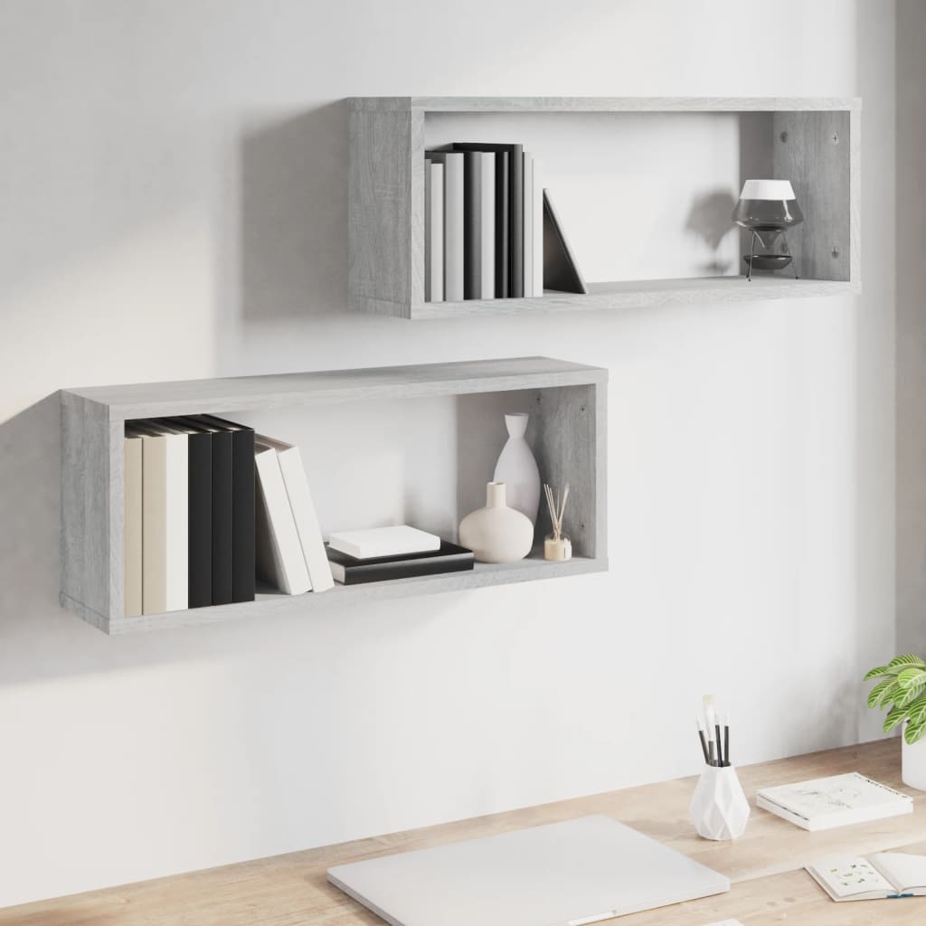 vidaXL Wall Cube Shelves 2 pcs Grey Sonoma 60x15x23 cm Engineered Wood