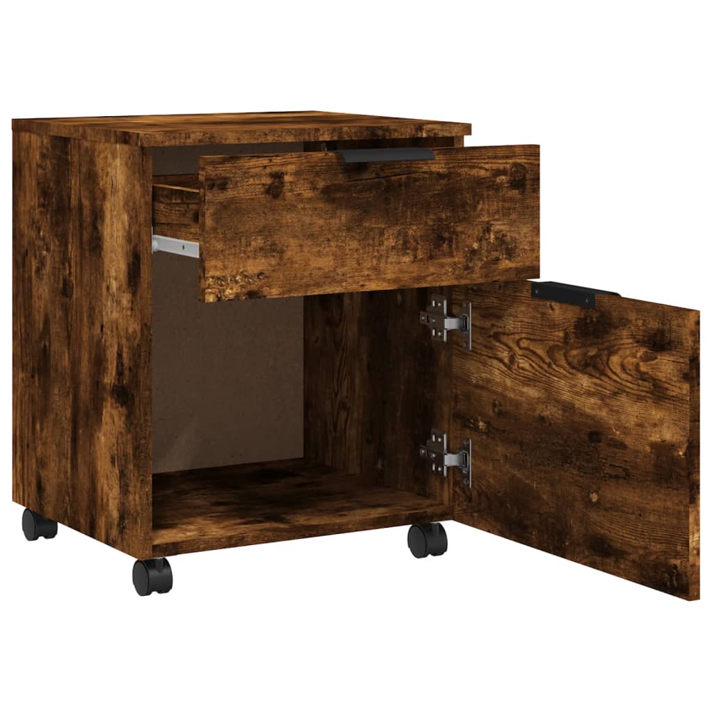 vidaXL Mobile File Cabinet with Wheels Smoked Oak 45x38x54 cm Engineered Wood