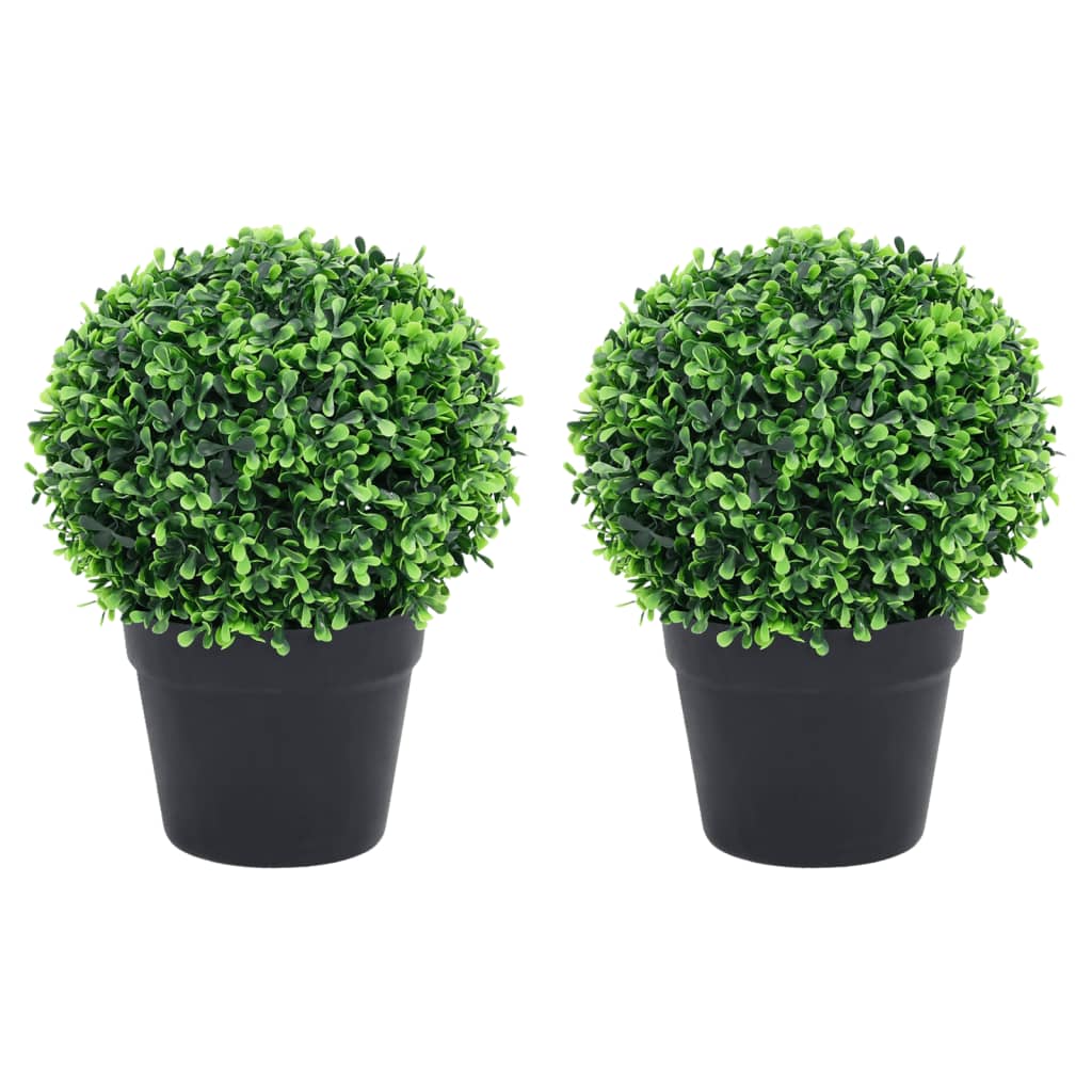 vidaXL Artificial Boxwood Plants 2 pcs with Pots Ball Shaped Green 32 cm