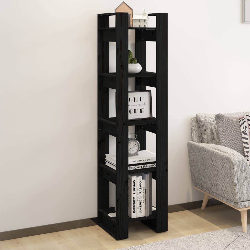 vidaXL Book Cabinet/Room Divider Black 41x35x160 cm Solid Wood Pine