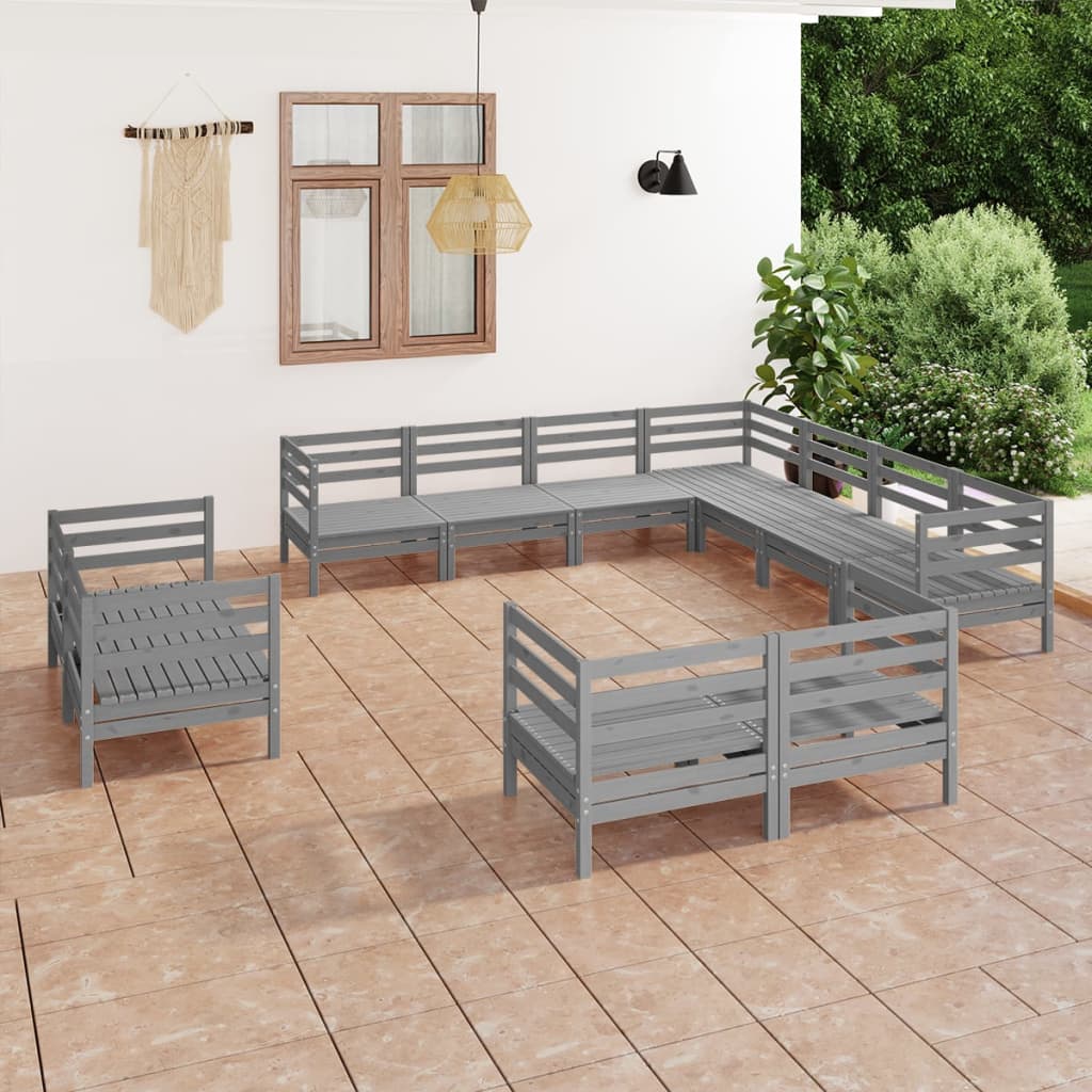 vidaXL 11 Piece Garden Lounge Set Solid Wood Pine Grey