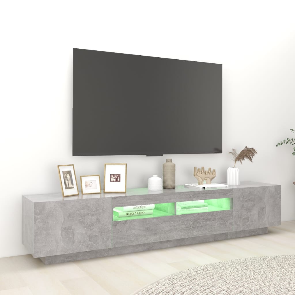 vidaXL TV Cabinet with LED Lights Concrete Grey 200x35x40 cm