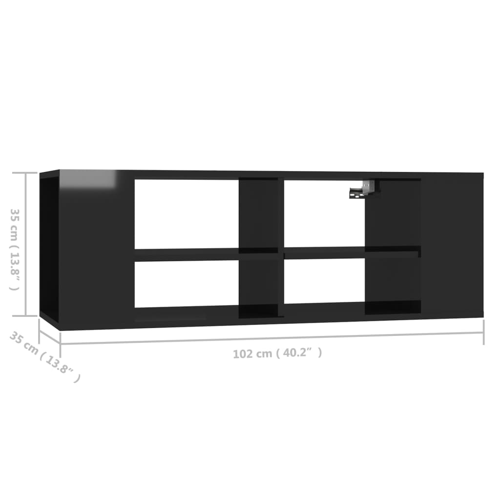 vidaXL Wall-Mounted TV Cabinet High Gloss Black 102x35x35 cm Engineered Wood