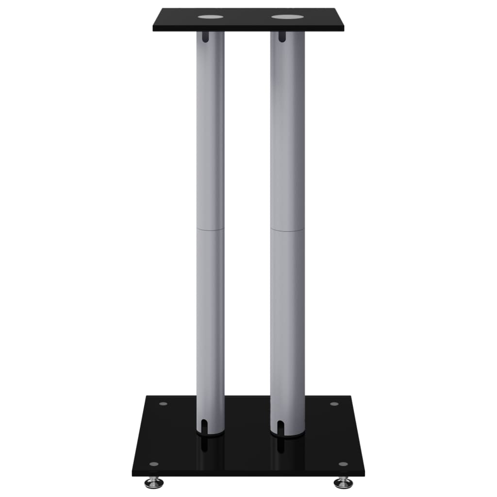 vidaXL Speaker Stands 2pcs Black&Silver Tempered Glass 2 Pillars Design
