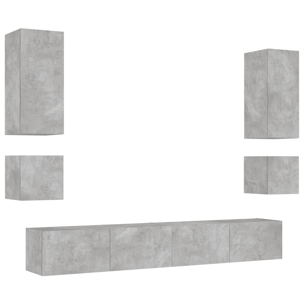 vidaXL 6 Piece TV Wall Cabinets with LED Lights Concrete Grey