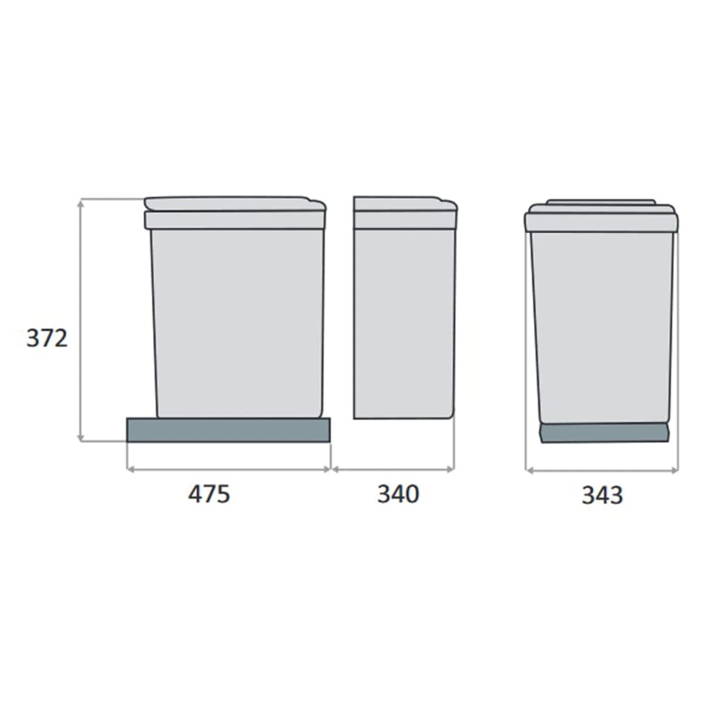 eyckhaus Rolling Selective Waste Collector Rectangular 1x16 L + 2x7.5 L Grey