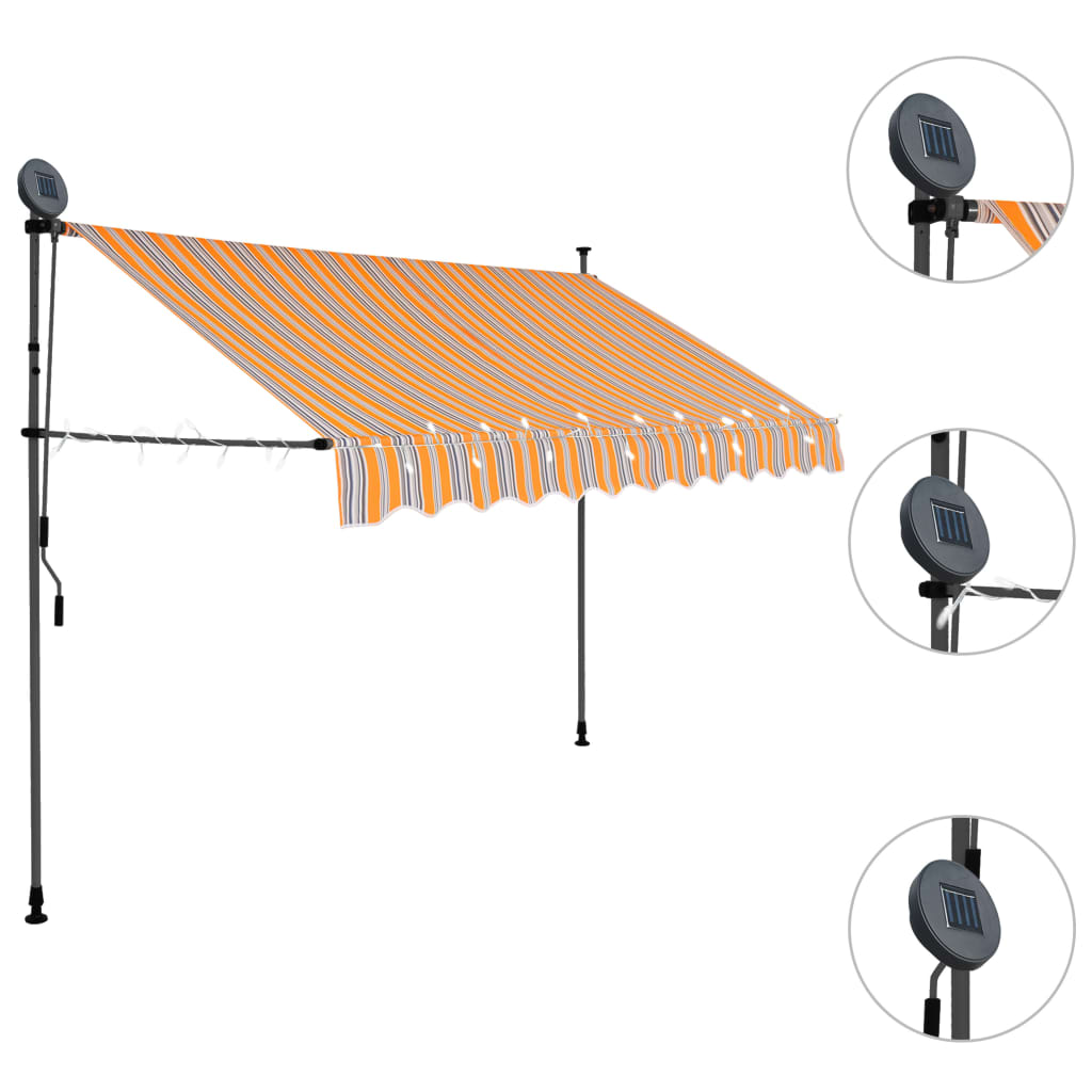 vidaXL Manual Retractable Awning with LED 300 cm Yellow and Blue