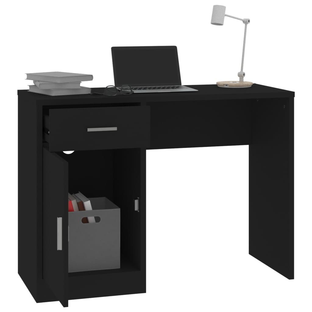 vidaXL Desk with Drawer&Cabinet Black 100x40x73 cm Engineered Wood