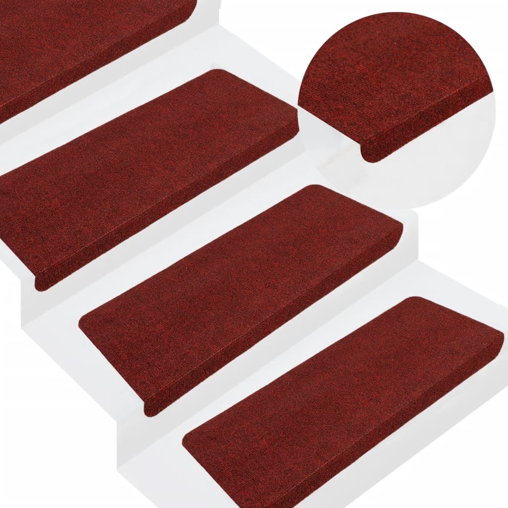 vidaXL Stair Mats Self-adhesive 15 pcs 65x24.5x3.5 cm Red