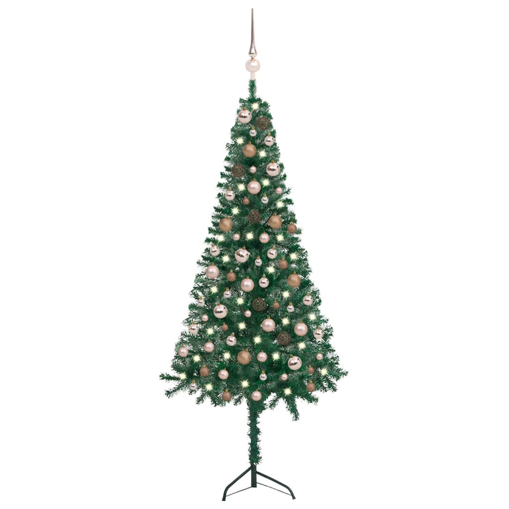 vidaXL Corner Artificial Christmas Tree LEDs&Ball Set Green 150 cm PVC