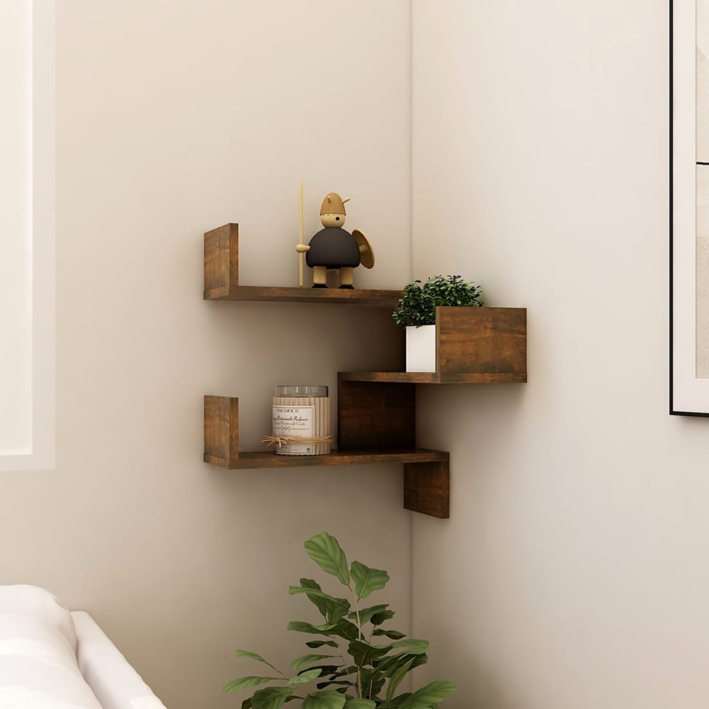 vidaXL Wall Corner Shelf Smoked Oak 40x40x50 cm Engineered Wood
