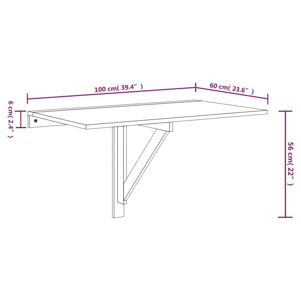vidaXL Folding Wall Table Black 100x60x56 cm Engineered Wood