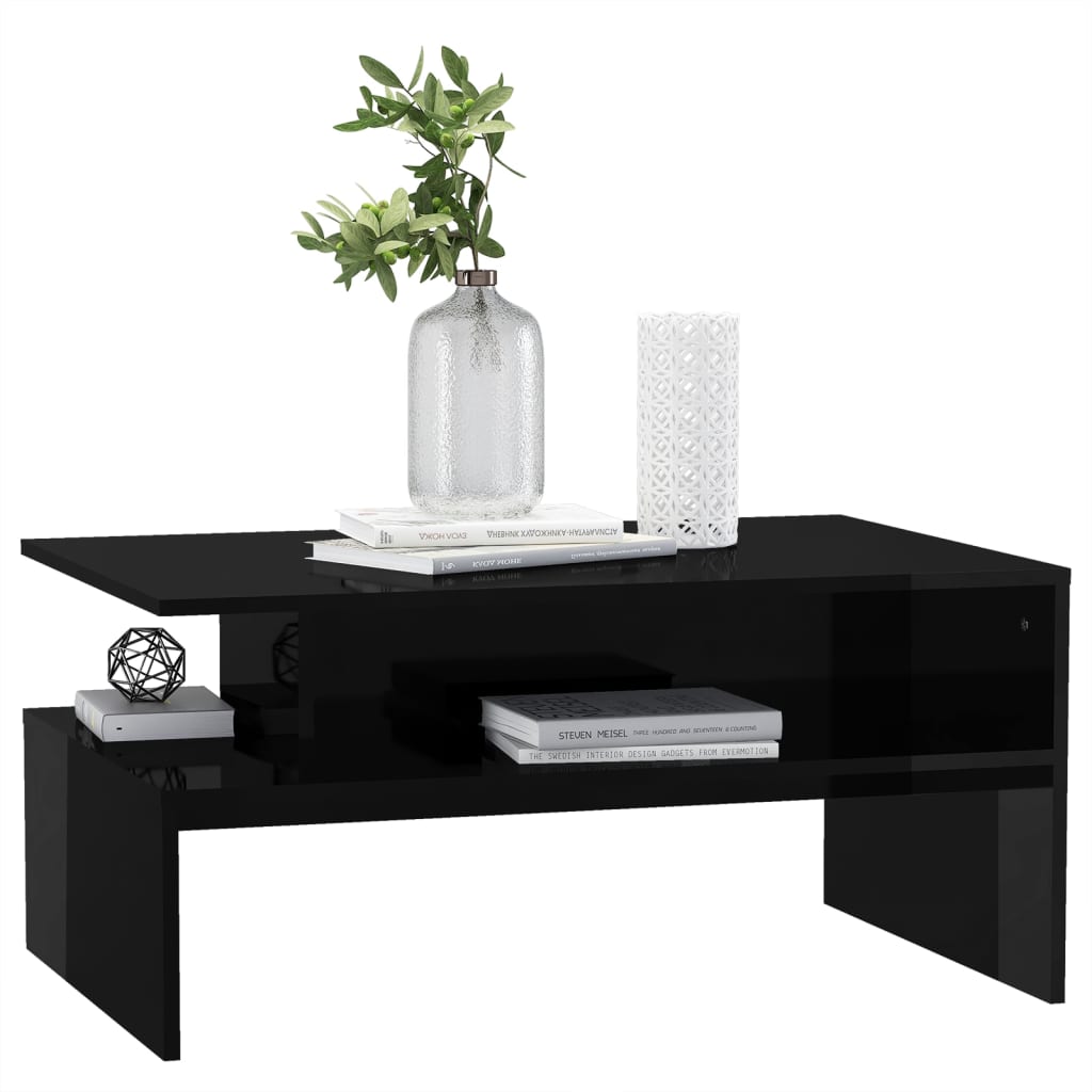 vidaXL Coffee Table High Gloss Black 90x60x42.5 cm Engineered Wood