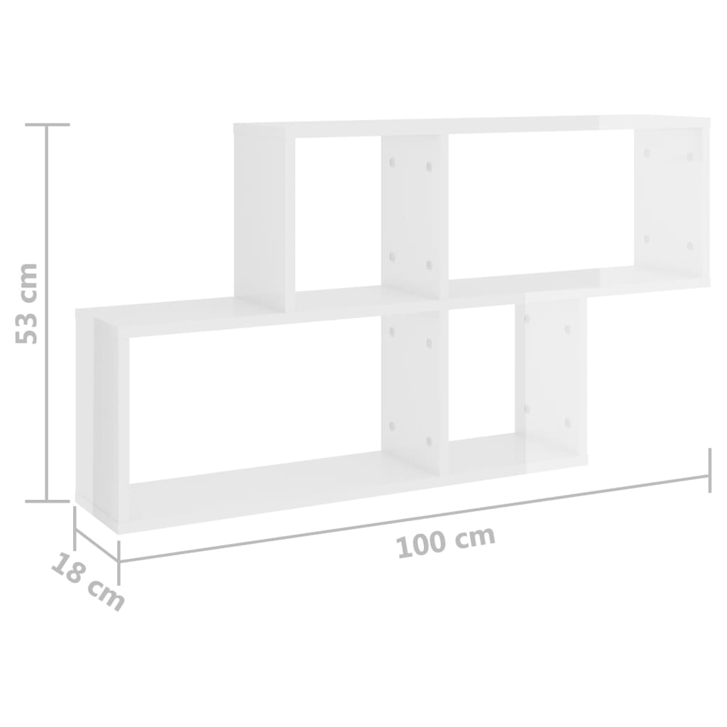 vidaXL Wall Shelf High Gloss White 100x18x53 cm Engineered Wood