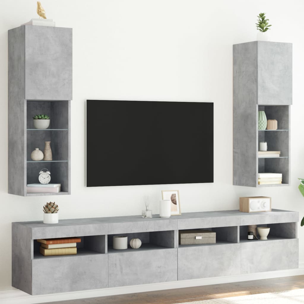 vidaXL TV Cabinets with LED Lights 2 pcs Concrete Grey 30.5x30x102 cm
