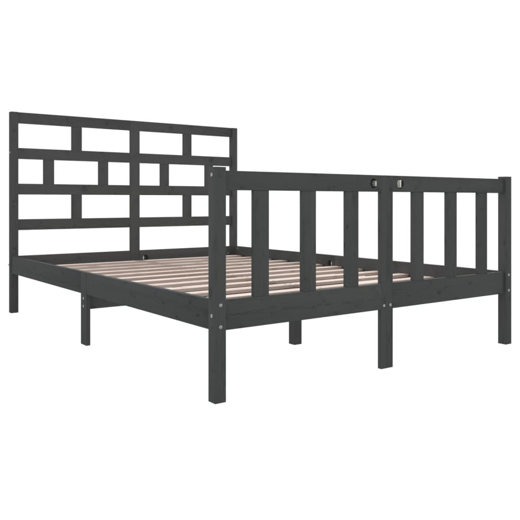 vidaXL Bed Frame Grey Solid Wood Pine 150x200 cm King Size