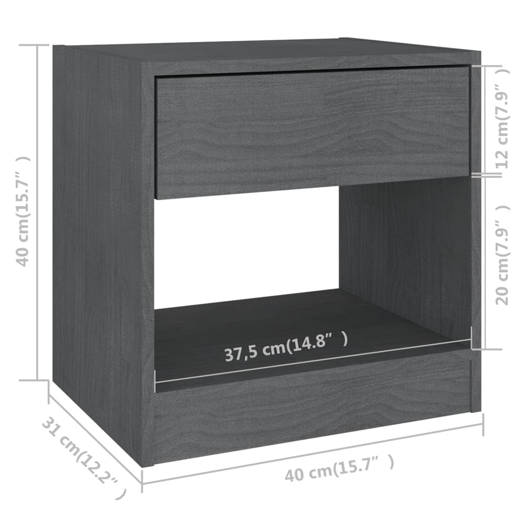 vidaXL Bedside Cabinet Grey 40x31x40 cm Solid Pinewood