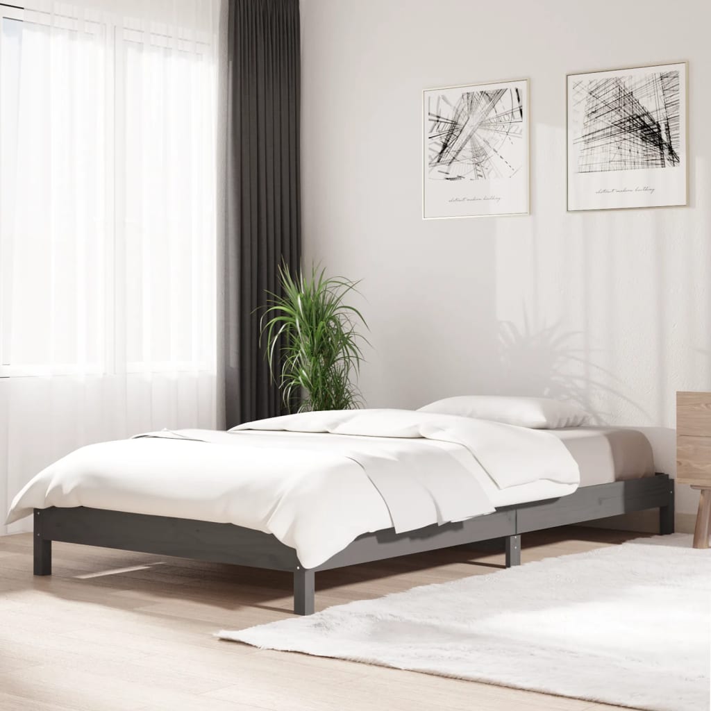 vidaXL Stack Bed Grey 75x190 cm Small Single Solid Wood Pine