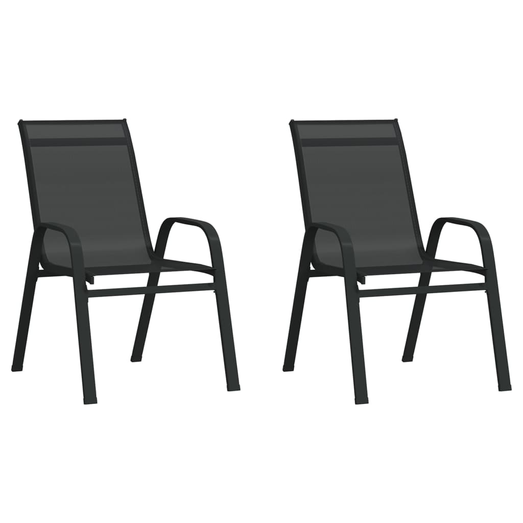 vidaXL Stackable Garden Chairs 2 pcs Black Textilene Fabric