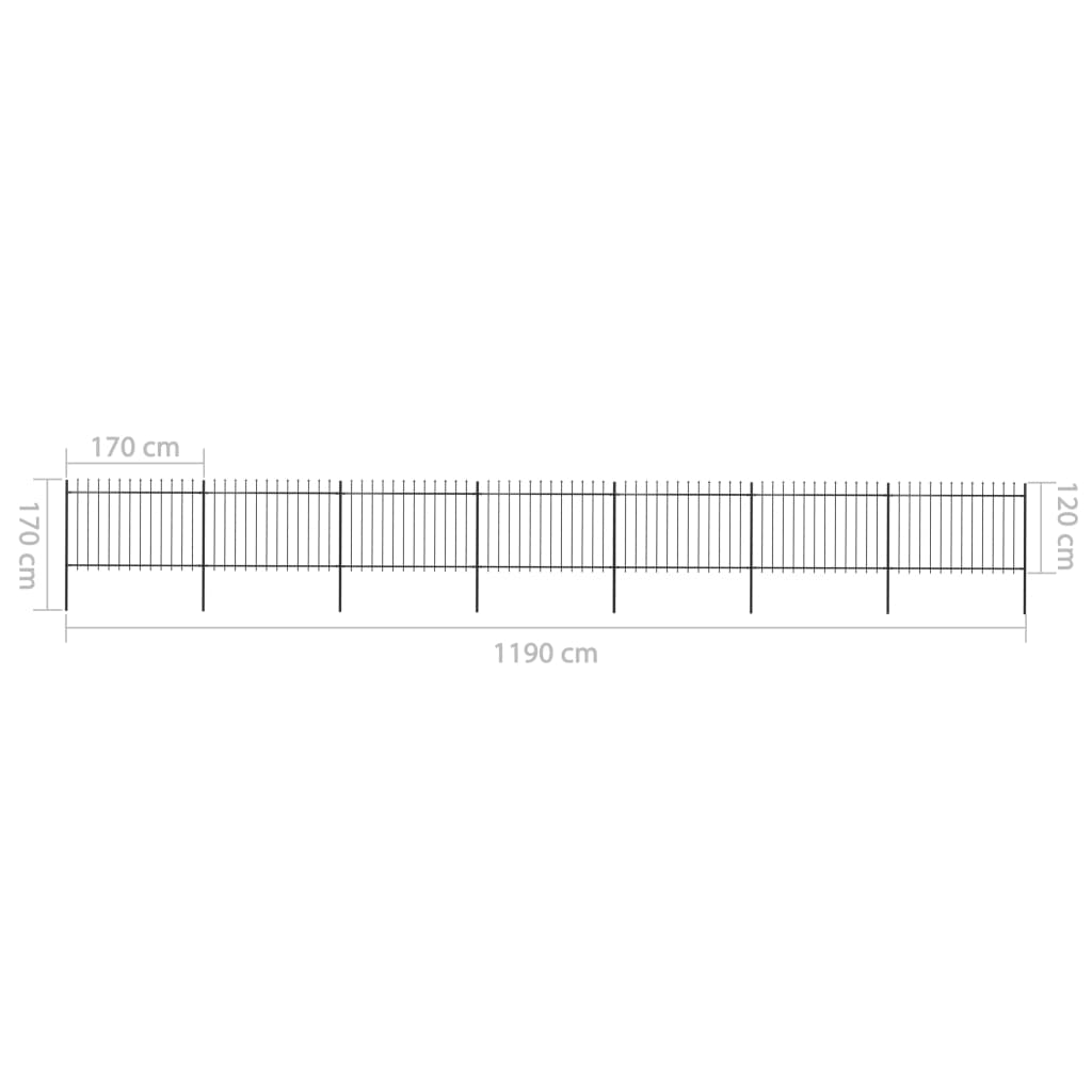 vidaXL Garden Fence with Spear Top Steel 11.9x1.2 m Black
