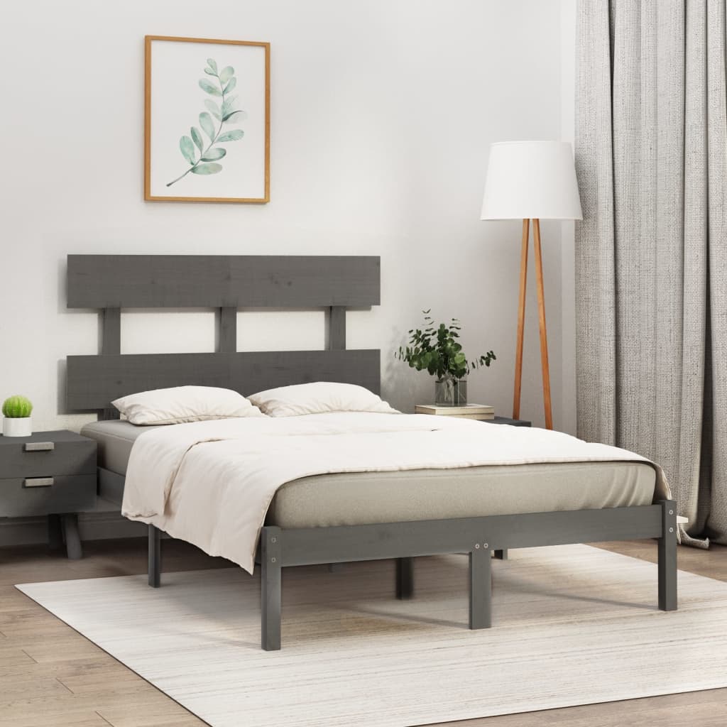 vidaXL Bed Frame Grey Solid Wood 140x190 cm
