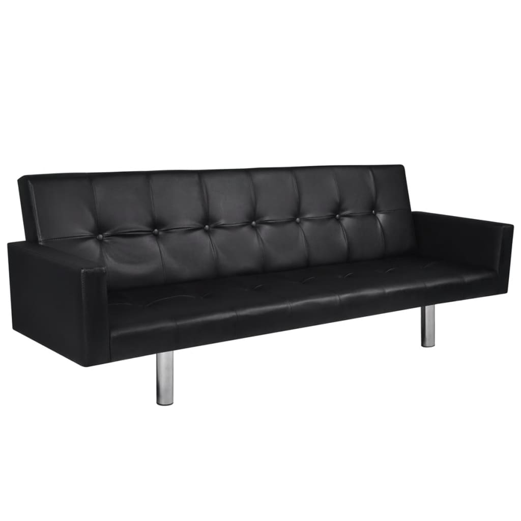 vidaXL Sofa Bed with Armrest Black Faux Leather