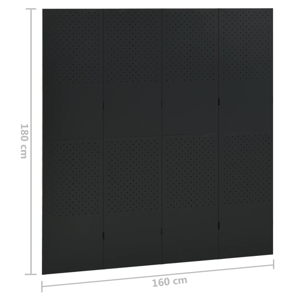 vidaXL 4-Panel Room Dividers 2 pcs Black 160x180 cm Steel