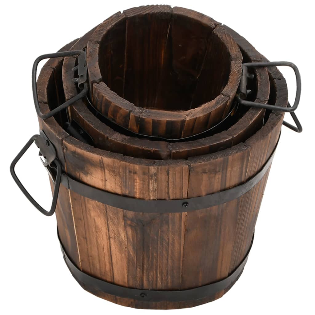 vidaXL 3 Piece Wooden Bucket Planter Set Solid Wood Fir