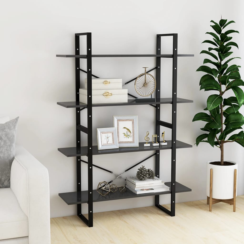 vidaXL 4-Tier Book Cabinet Grey 100x30x140 cm Engineered Wood