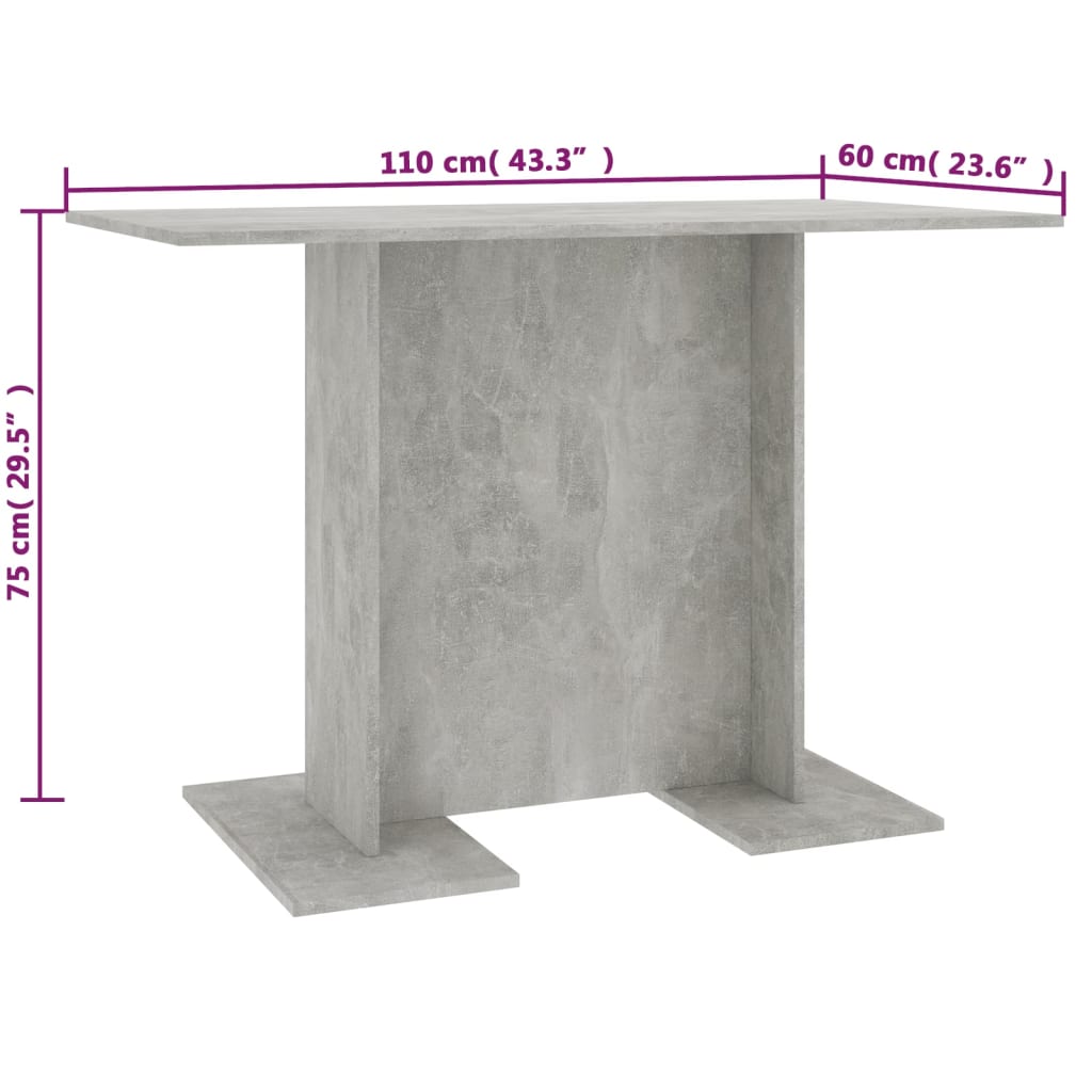 vidaXL Dining Table Concrete Grey 110x60x75 cm Engineered Wood