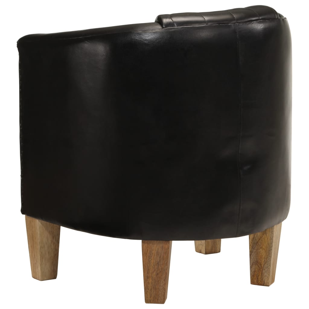 vidaXL Tub Chair Black Real Leather