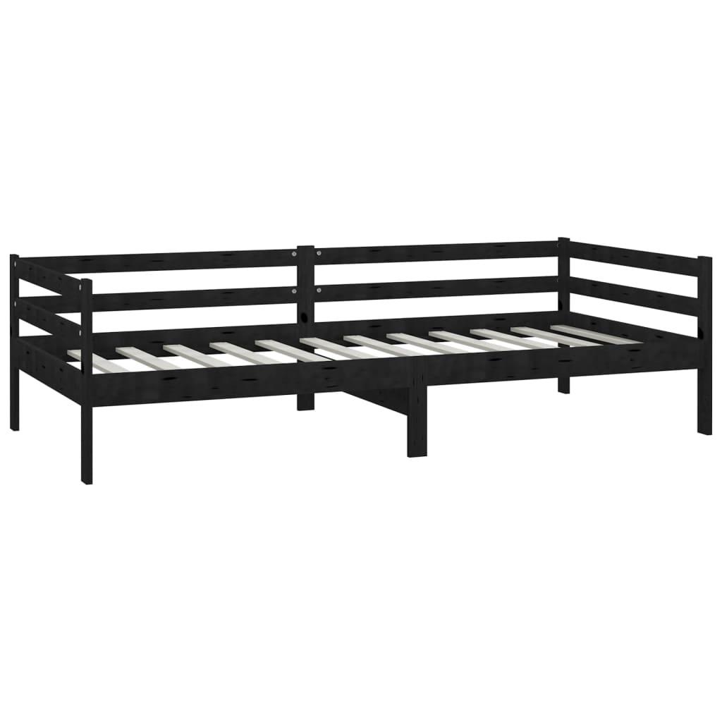 vidaXL Day Bed Black Solid Pinewood 90x200 cm
