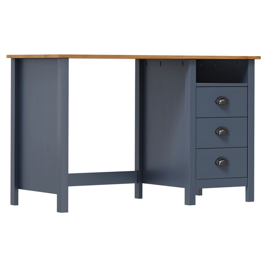 vidaXL Desk Hill with 3 Drawers Grey 120x50x74 cm Solid Pine Wood