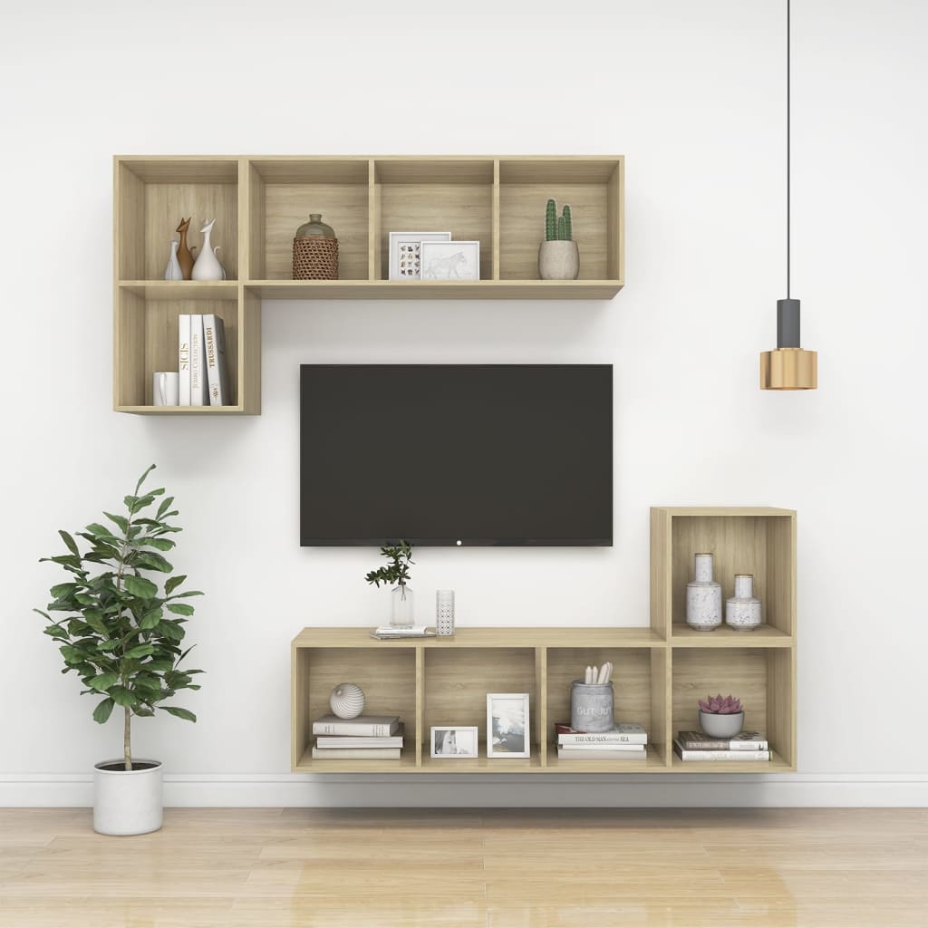 vidaXL Wall-mounted TV Cabinet Sonoma Oak 37x37x142.5 cm Engineered Wood