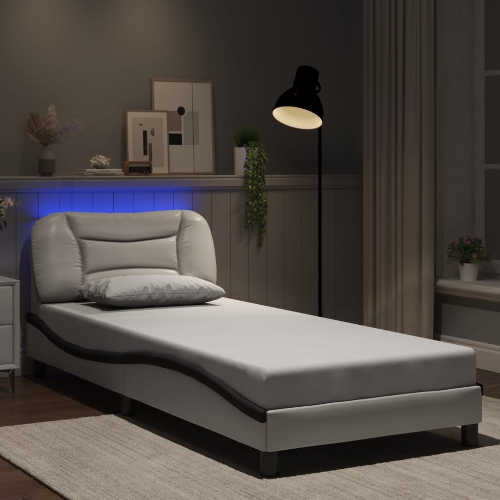 vidaXL Bed Frame with LED Lights White and Black 80x200 cm Faux Leather