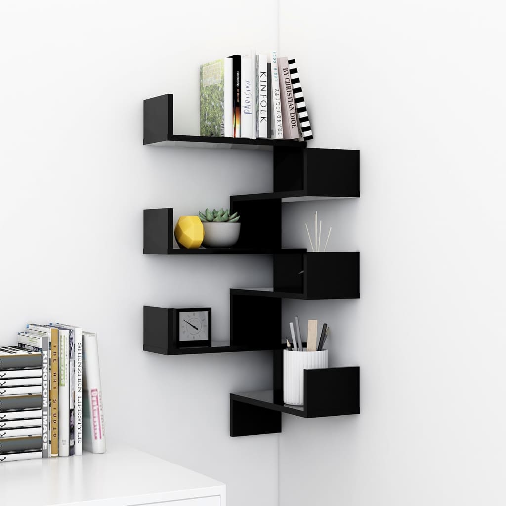 vidaXL Wall Corner Shelf 2 pcs Black 40x40x50 cm Engineered Wood