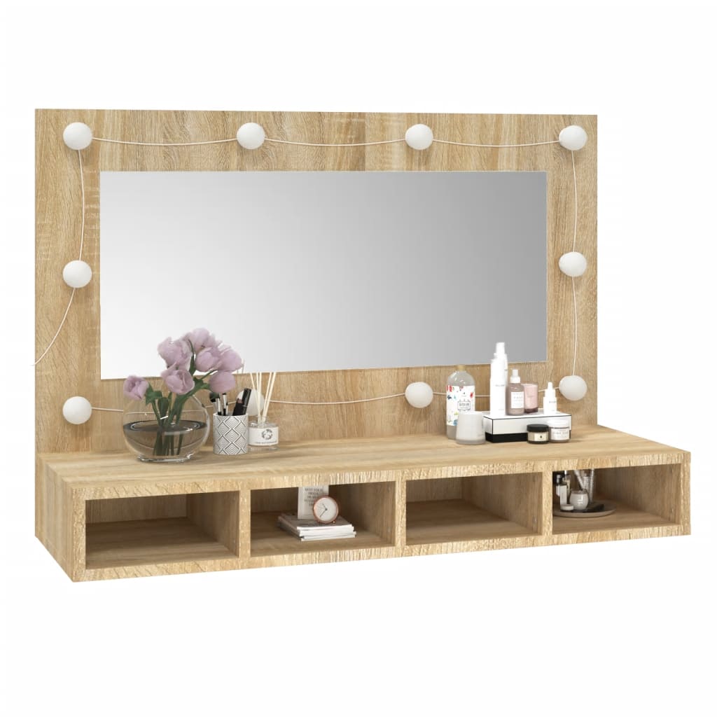 vidaXL Mirror Cabinet with LED Sonoma Oak 90x31.5x62 cm