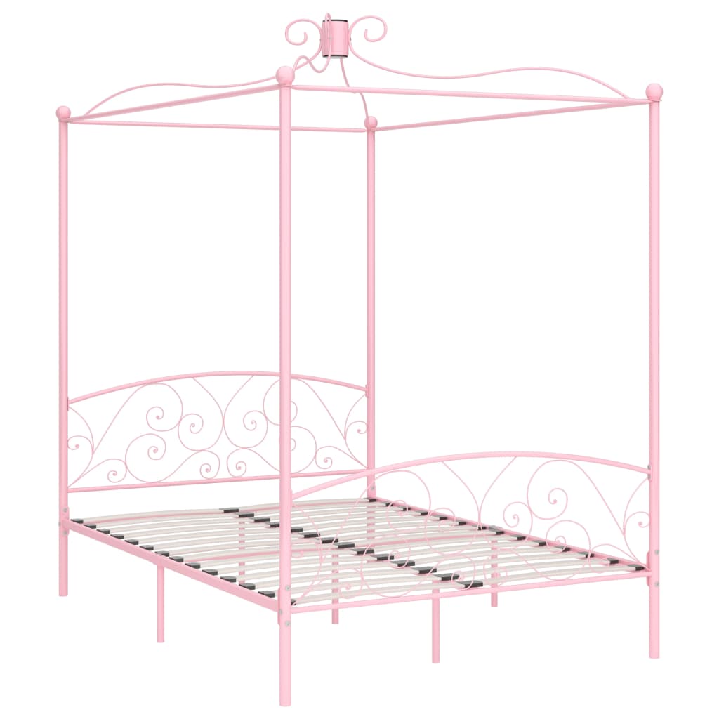 vidaXL Canopy Bed Frame Pink Metal 140x200 cm