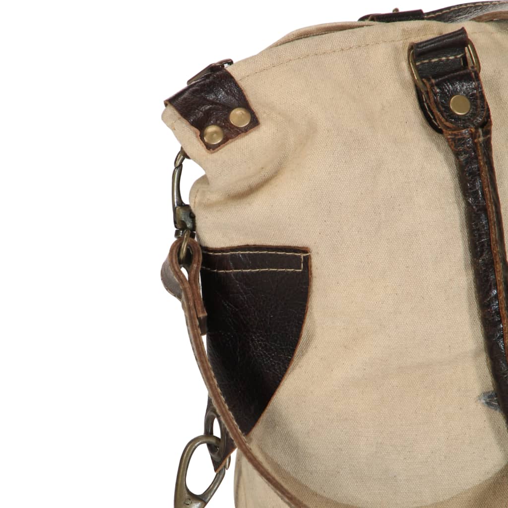 vidaXL Shopper Bag Beige 41x63 cm Canvas and Real Leather