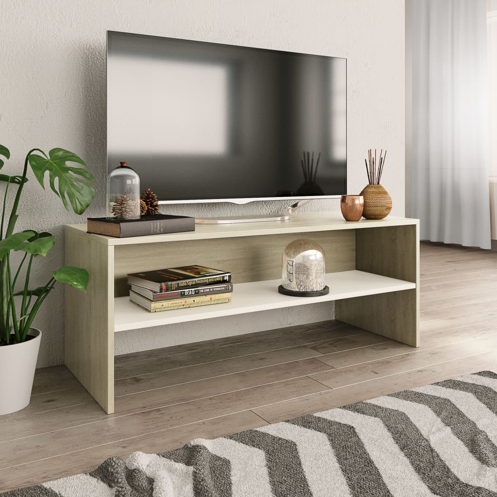 vidaXL TV Cabinet White and Sonoma Oak 100x40x40 cm Engineered Wood